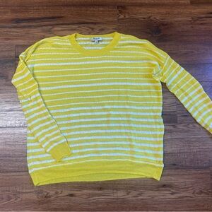 Madewell Linen/Cotton Blend Perforated Yellow White Striped sweater Sz XS